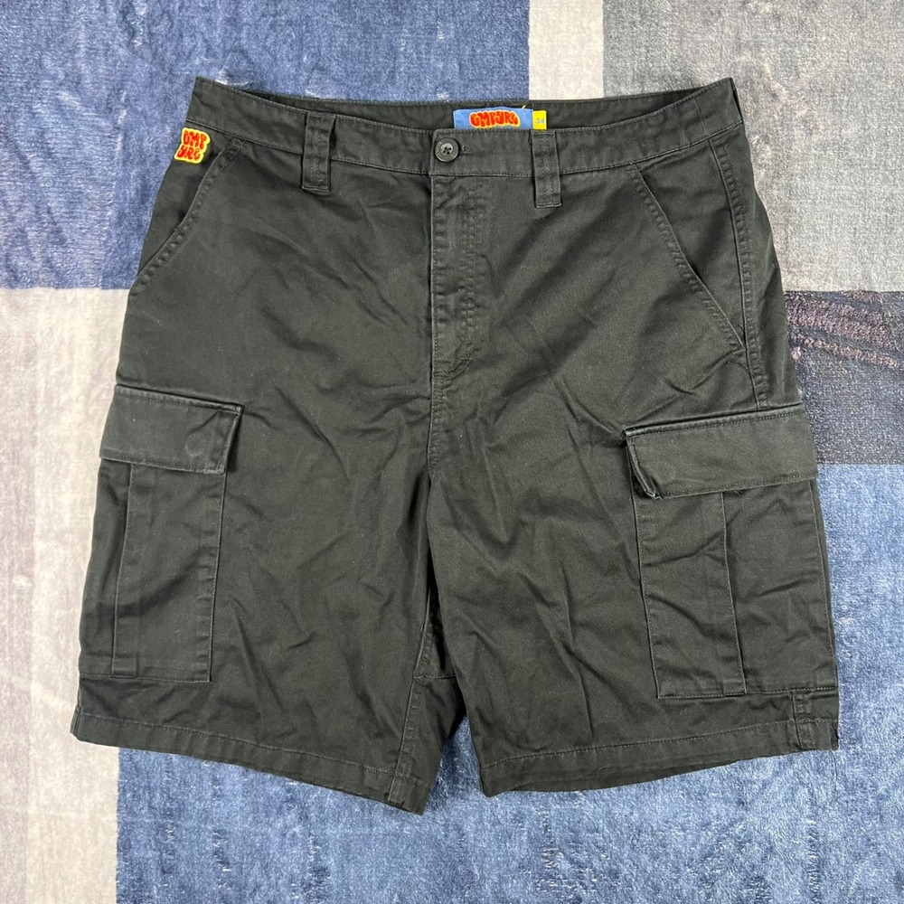 Empyre Mens Black Cargo Shorts Size 34 Loose Fit Skater Utility Streetwear